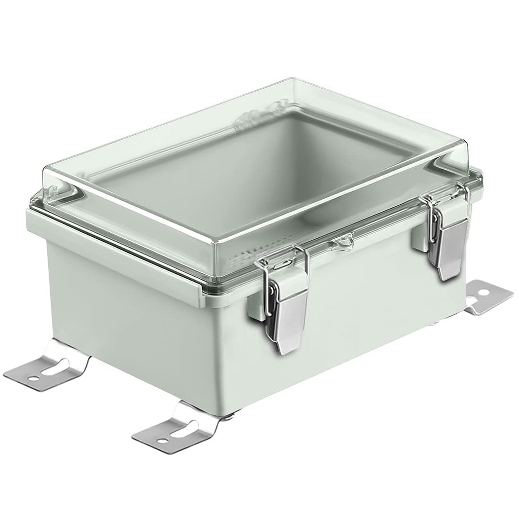 ABS Junction Box Hinged Clear Cover Stainless Steel Latch IP67 Waterproof Enclosure with Mounting Plate Wall Bracket 5.9x3.9x2.8 inch Pack of 2 R41598