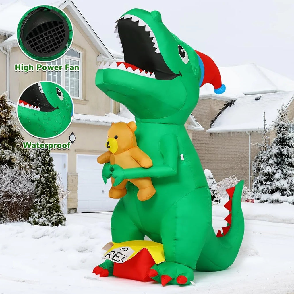7FT Green Dinosaur Christmas Inflatable with Build-in LED Light I4707
