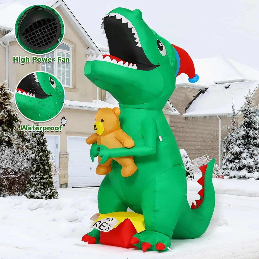 7FT Green Dinosaur Christmas Inflatable with Build-in LED Light I4707