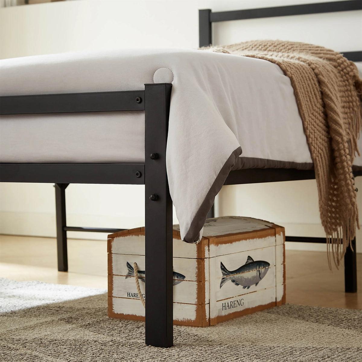 Metal Platform Bed Frame with Headboard and Footboard, Twin, Matte Black D876485