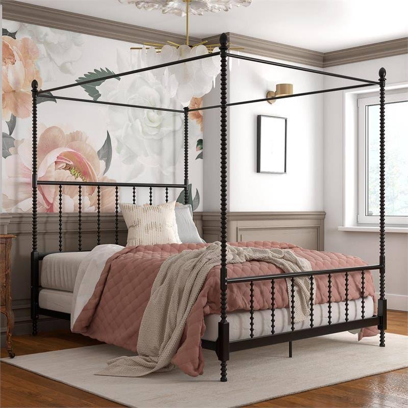 Queen Size Metal Canopy Bed Frame in Black K891724