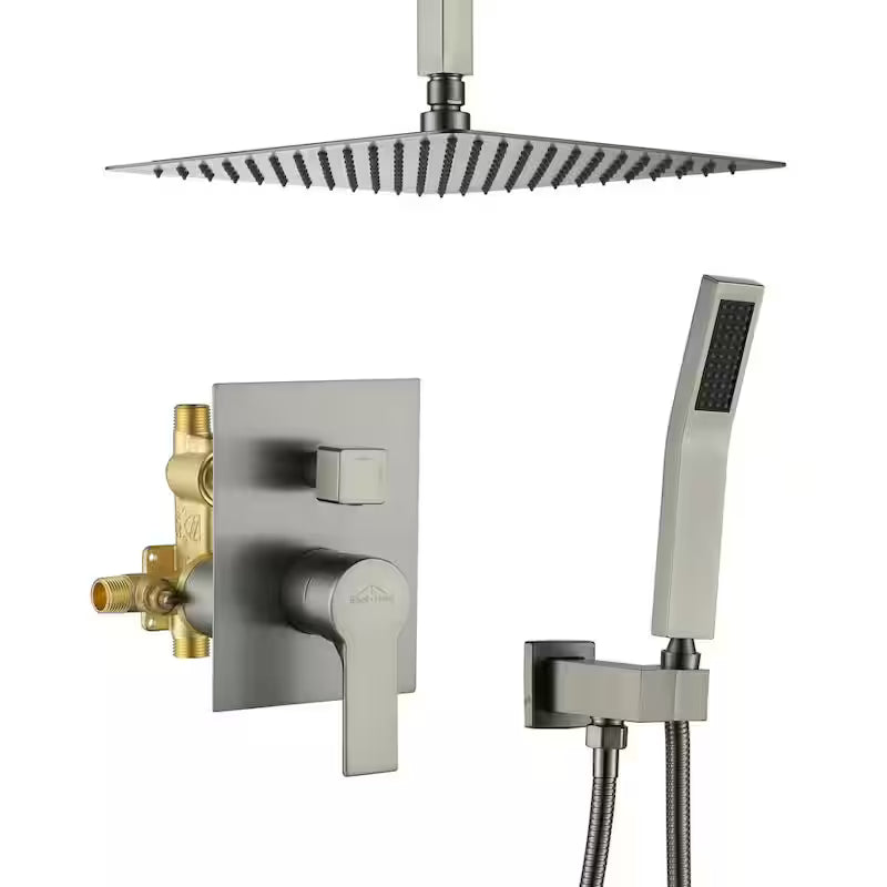 12 in. Ceiling Mount Dual Shower Heads with Pressure Balance Valve in Brushed Nickel V87739