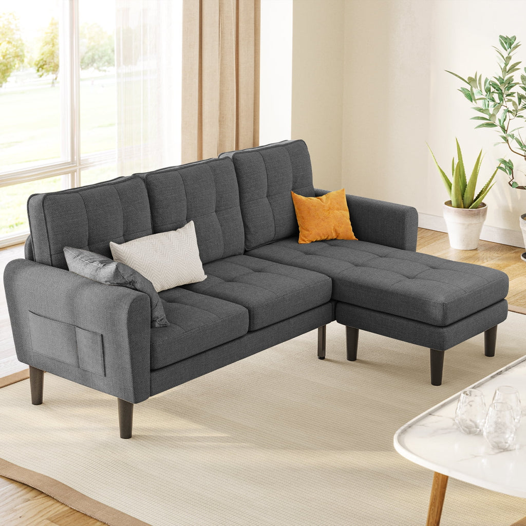 Dark Gray L Shaped Sectional Sofa Bed with Ottoman P993