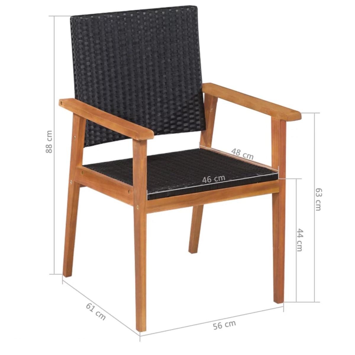 5 Piece Acacia Wood Top Dining Table and 4 Chairs Black Poly Rattan Outdoor Dining Set T5495