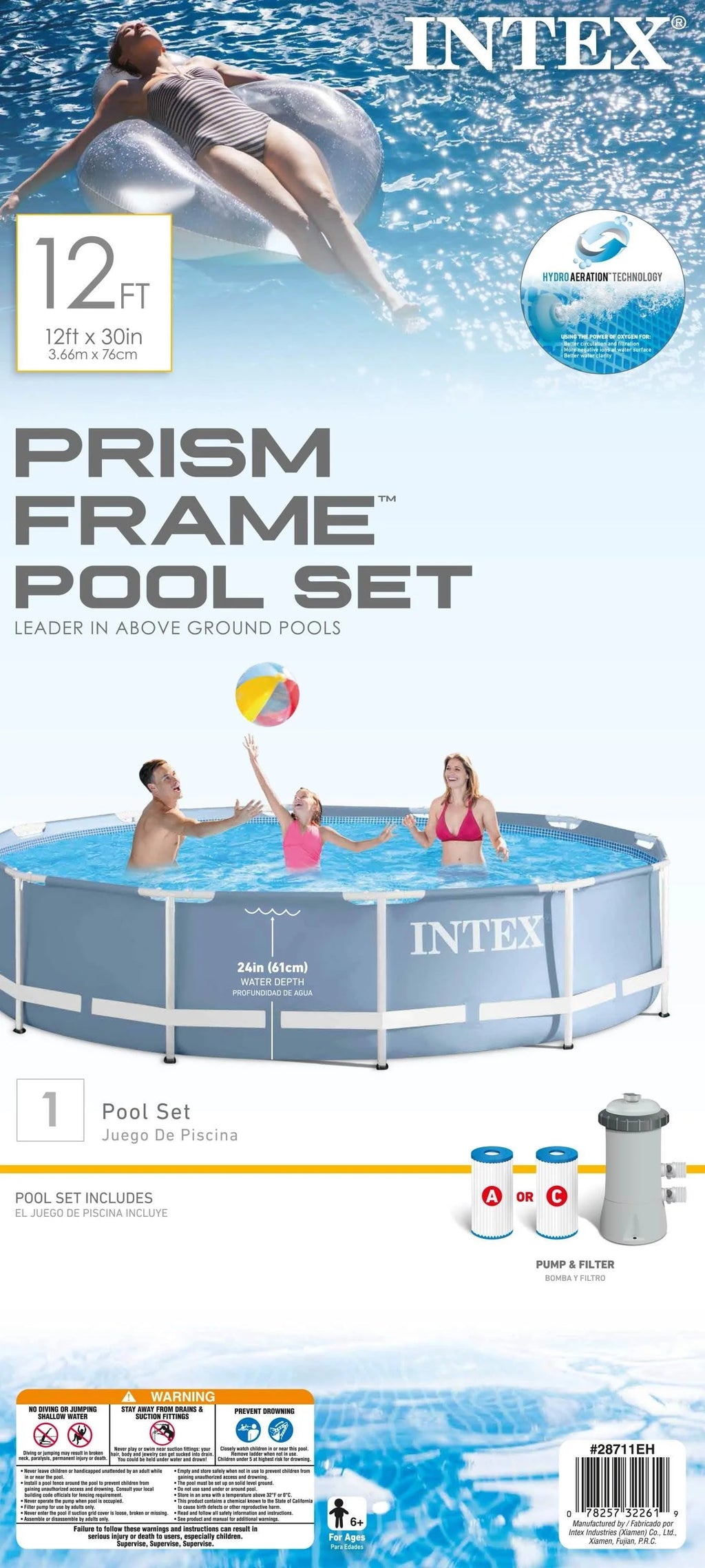 12ft x 30in Above Ground Swimming Pool with Filter Pump H5231