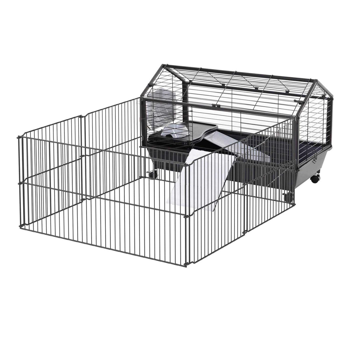 Rolling Metal Small Animal Hutch Cage with Main House and Run U5489
