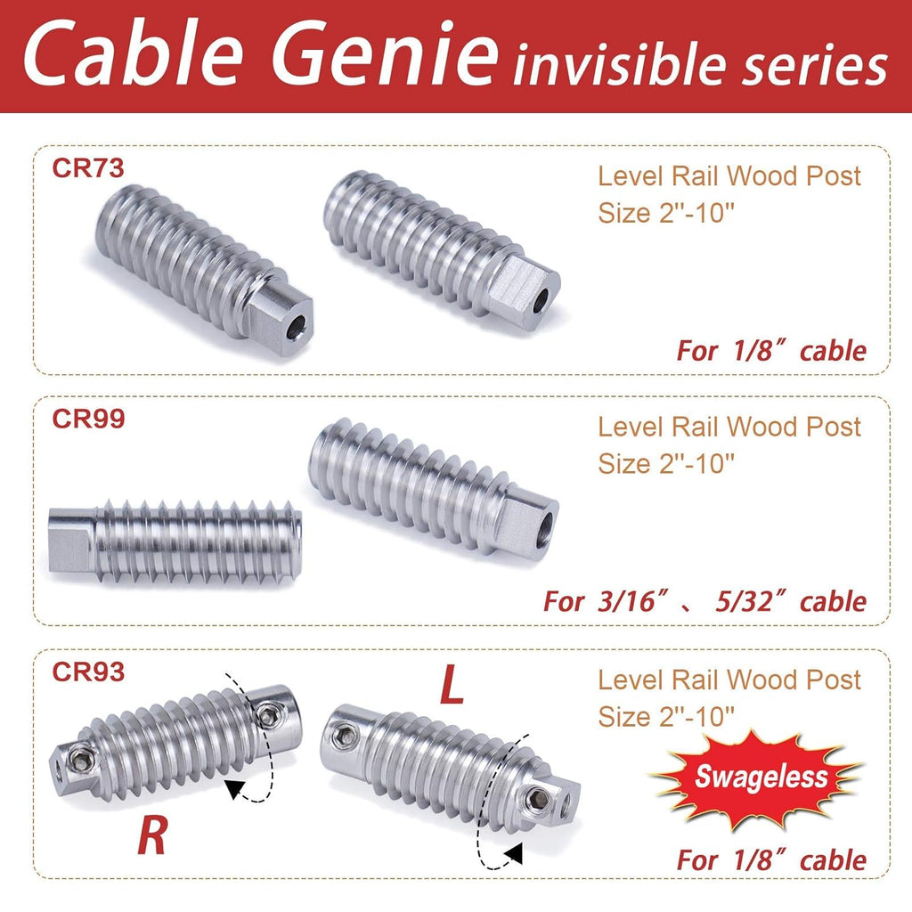 20Pack 3/16 Invisible Cable Railing Kit T316 Stainless Steel 10 Cable Line G58212