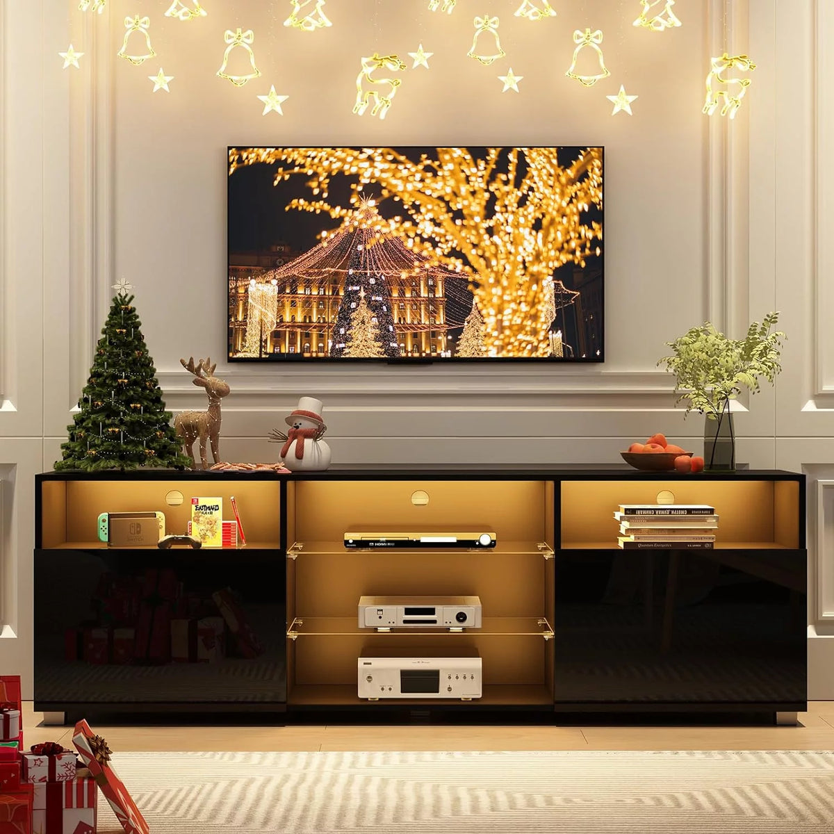 Black LED TV Stand with Glossy Cabinets H185188
