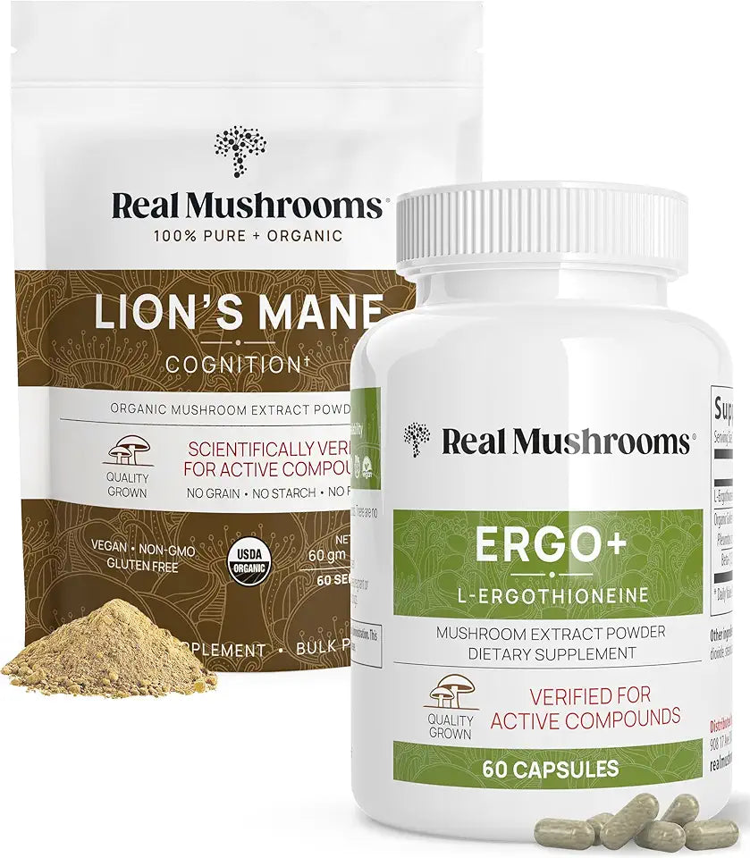 Ergothioneine and Lion's Mane Organic Powder Bundle with Shiitake and Oyster Mushroom Extracts P74460