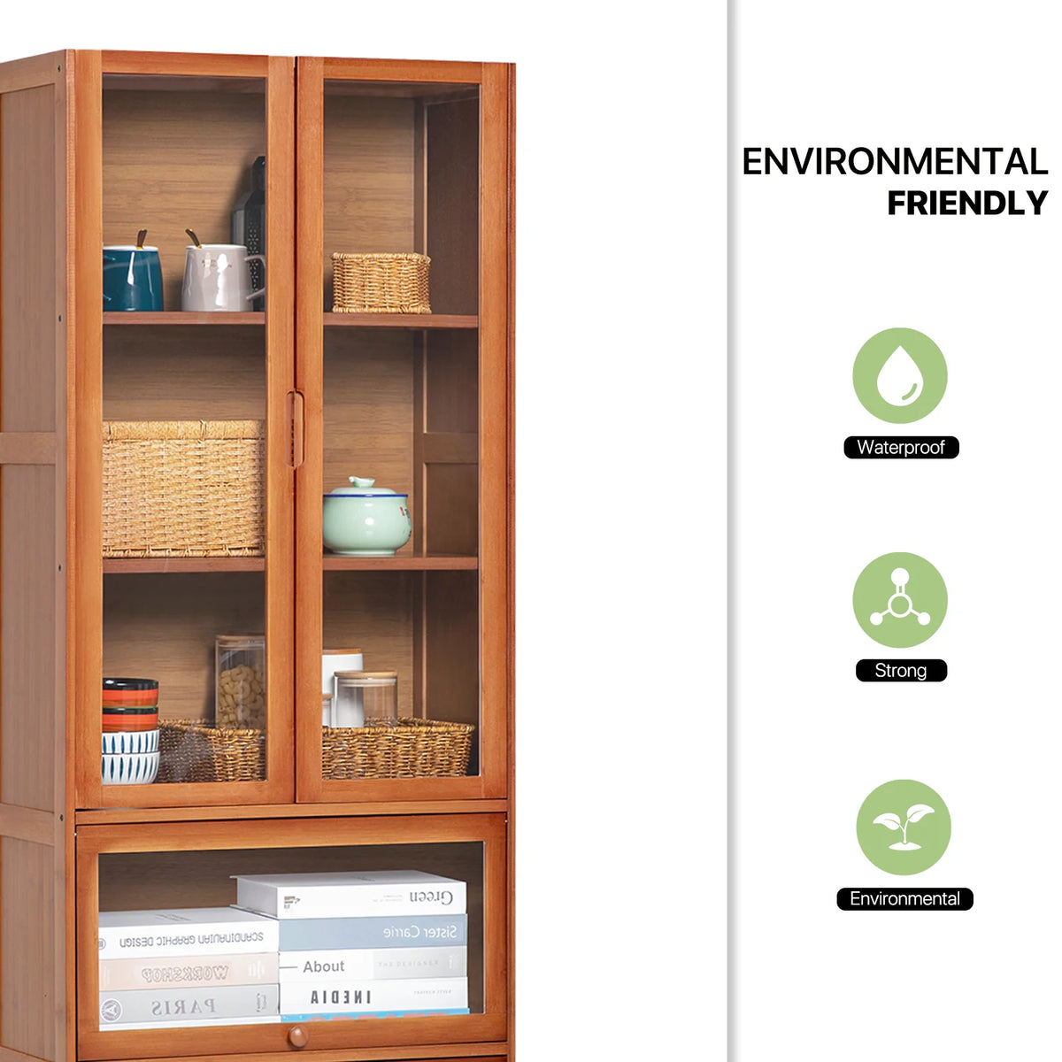 Bamboo 5 Tier Bookcase with Acrylic Doors P2269