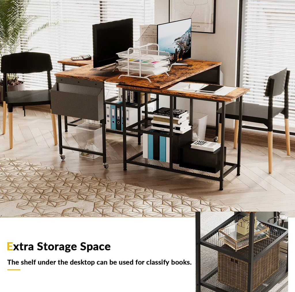 L-Shaped Corner Computer Desk 67 Inch with Shelves G3605