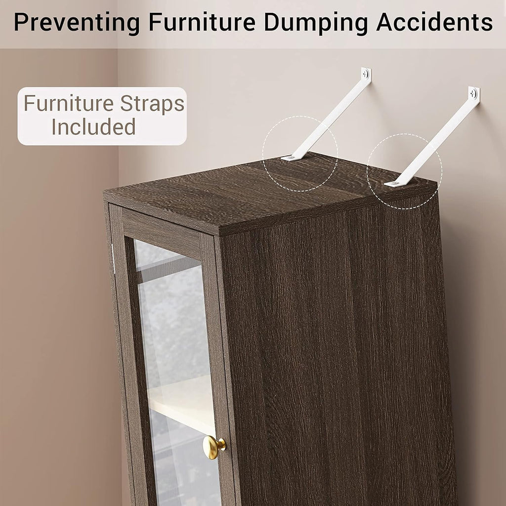 67'' Tall Bathroom Storage Cabinet with Drawer, Glass Door & Shelves L8796