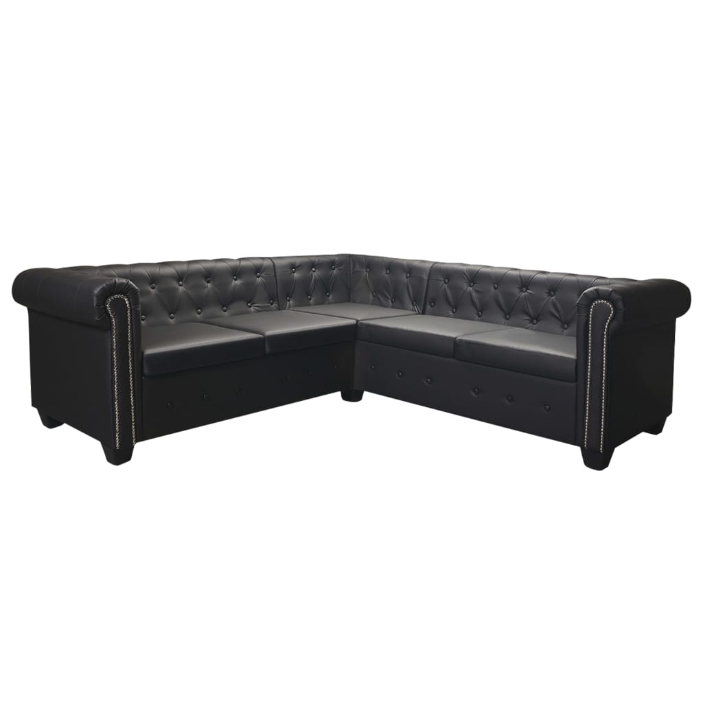 Chesterfield Corner Sofa 5-Seater Black Faux Leather K122