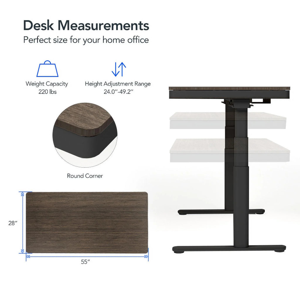 Dark Bamboo 55"x28" Standing Desk with Drawers A2863