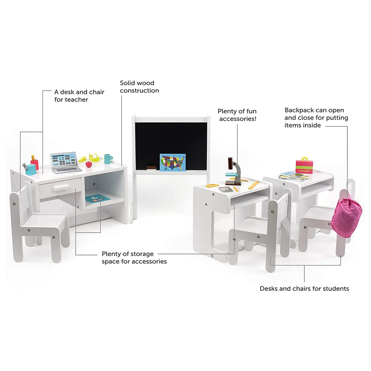 Classroom Playset with Desk and Chair for 18 Inch Dolls Q559
