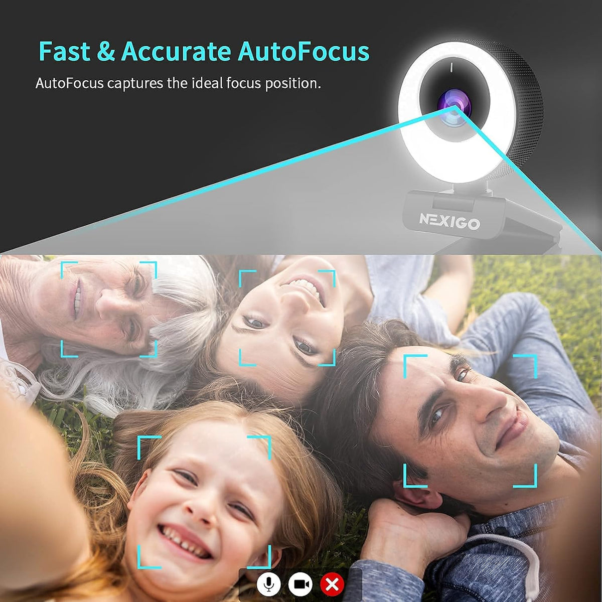 1080P FHD ePTZ Webcam with Ring Light and Privacy Cover R4001