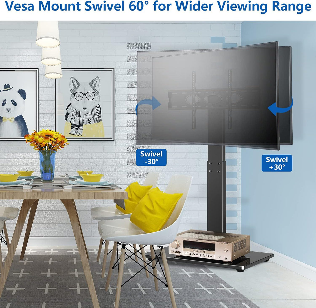 Black Swivel Floor TV Stand for 32-65 inch TVs, VESA 600x400mm M35131