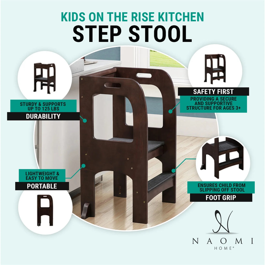 Gray Kids Wooden Step Stool with Non-Slip Mat G9625