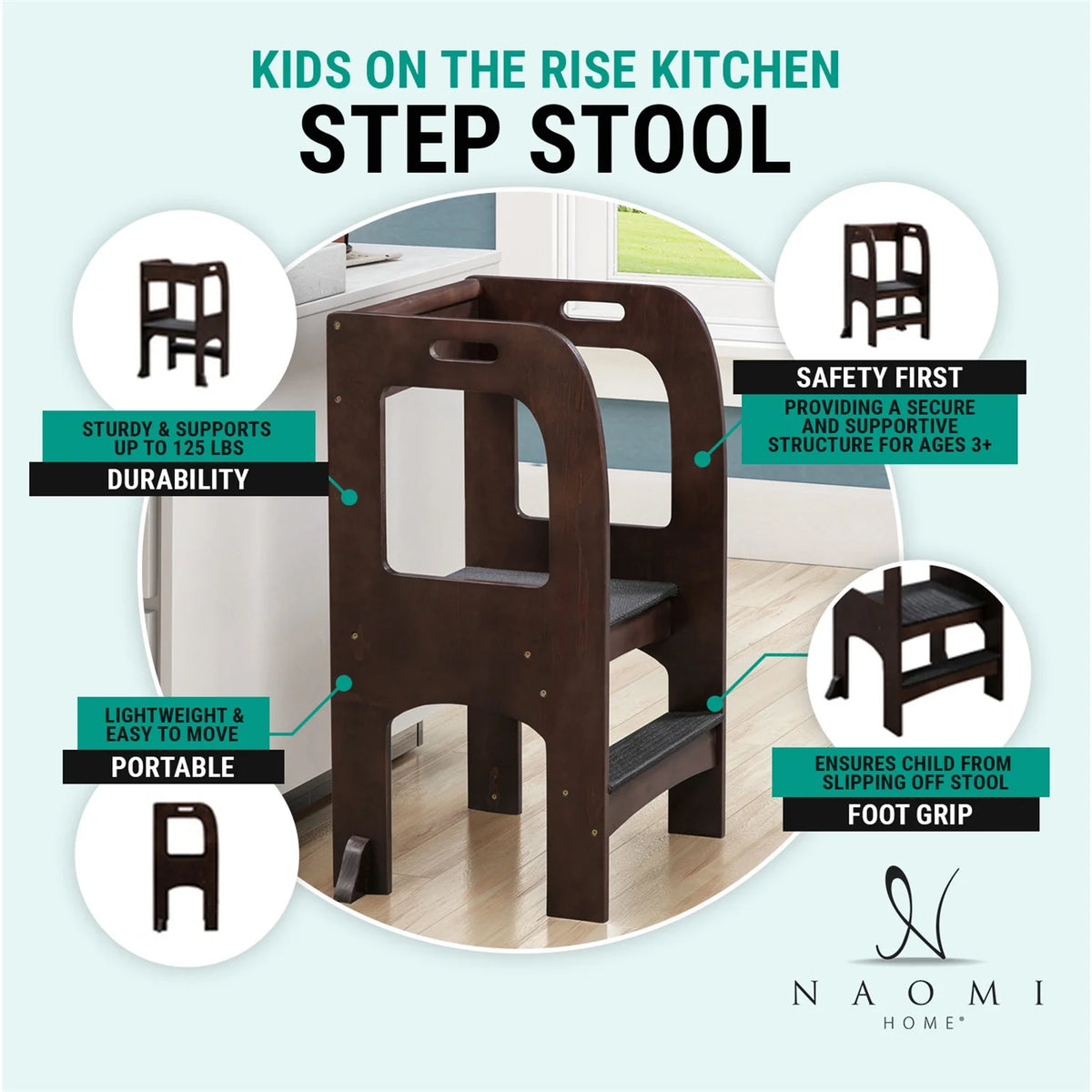 Gray Kids Wooden Step Stool with Non-Slip Mat G9625