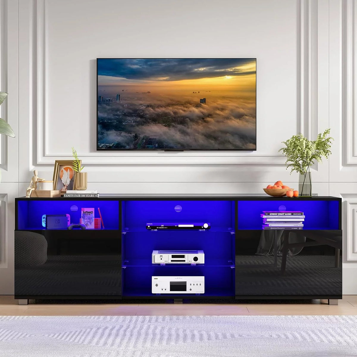 Black LED TV Stand with Glossy Cabinets H185188