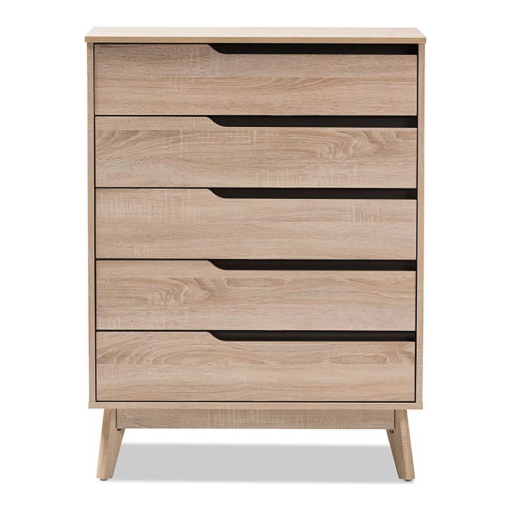 Oak and Grey Wood 5-Drawer Chest F91383