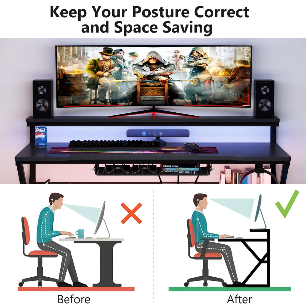 Gaming Desk with Storage Shelf and Monitor Shelf T52531