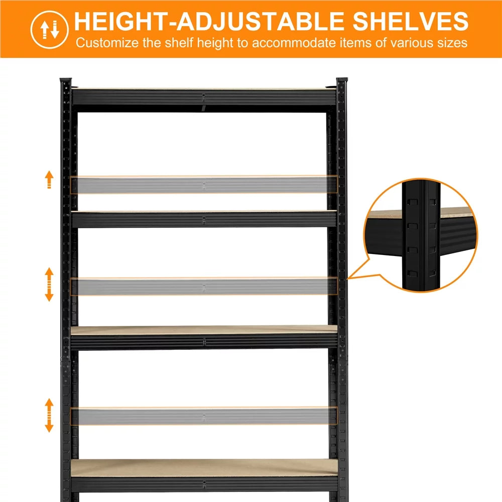 5-Shelf Adjustable Steel Storage Shelf Unit, Black, 2 Pack C706511