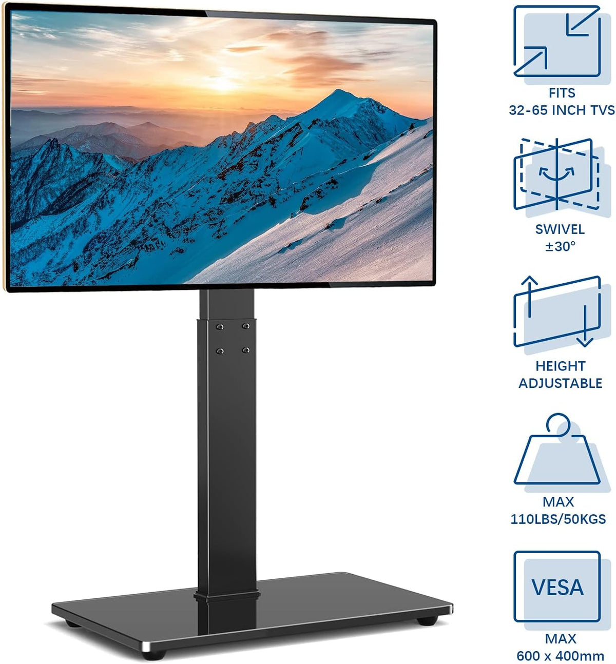 Black Swivel Floor TV Stand for 32-65 inch TVs, VESA 600x400mm M35131