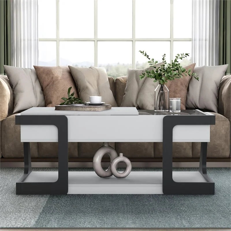 White Wood Lift-Top Storage Coffee Table V769958
