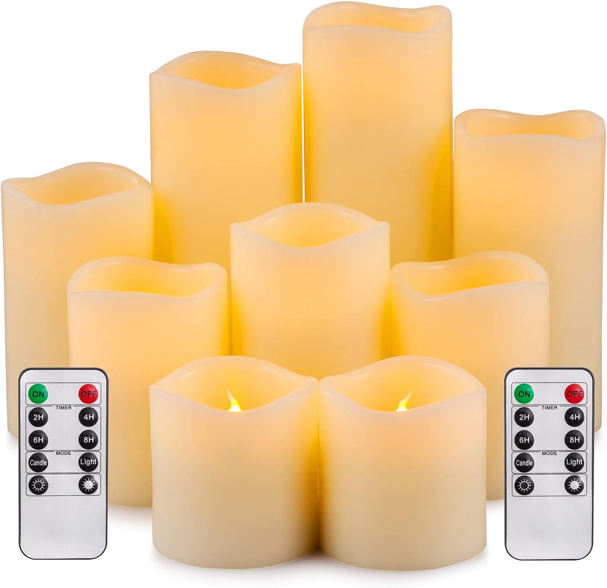 Flameless LED Pillar Candle Set of 9 with Remote Control Timer R4478