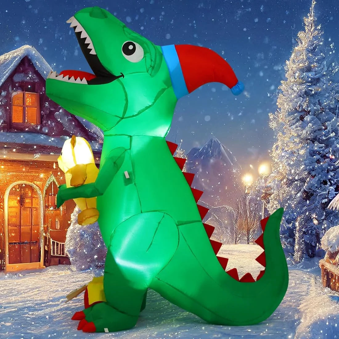 7FT Green Dinosaur Christmas Inflatable with Build-in LED Light I4707