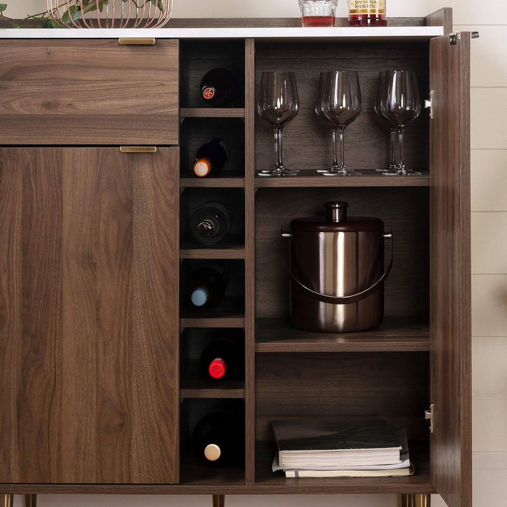 Natural Walnut and Faux Carrara Marble Buffet O242721