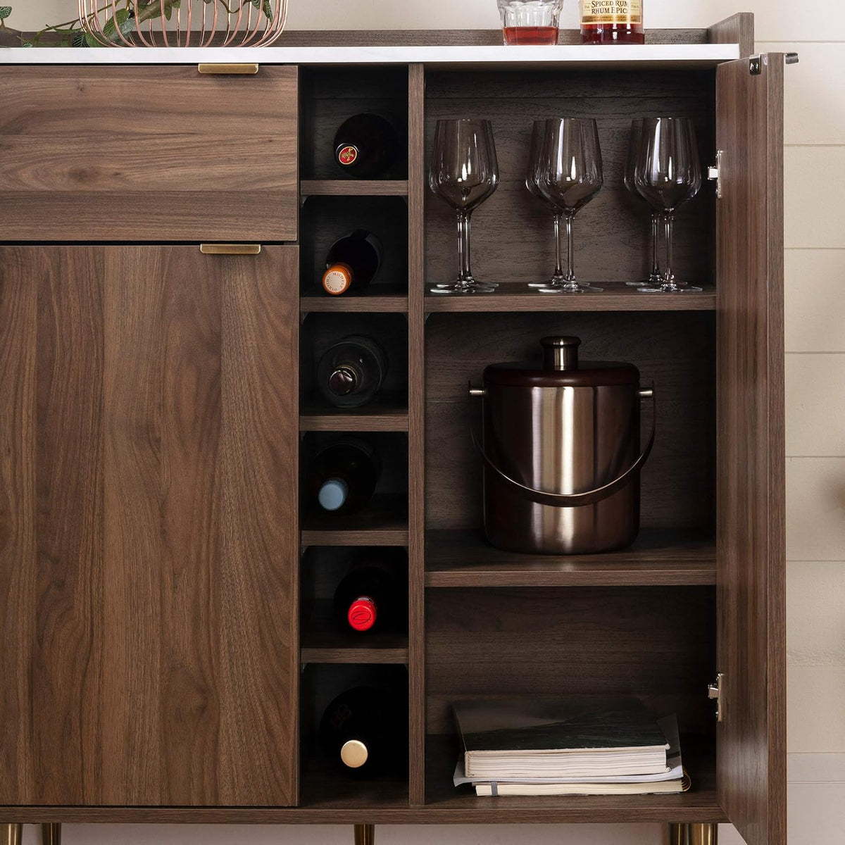 Natural Walnut and Faux Carrara Marble Buffet O242721