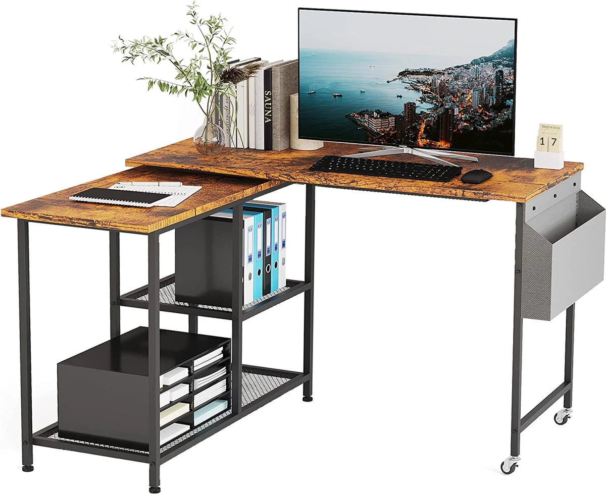 L-Shaped Corner Computer Desk 67 Inch with Shelves G3605