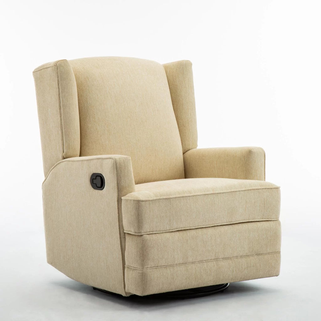 Beige Chenille Wingback Swivel Glider Recliner X8932