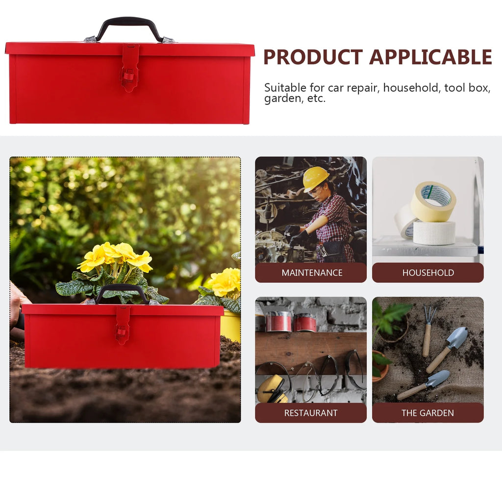 Red Hip Roof Metal Tool Box D6352