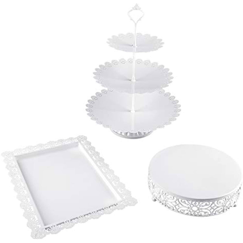 White Metal 3 Piece Cake Stand Set H837250