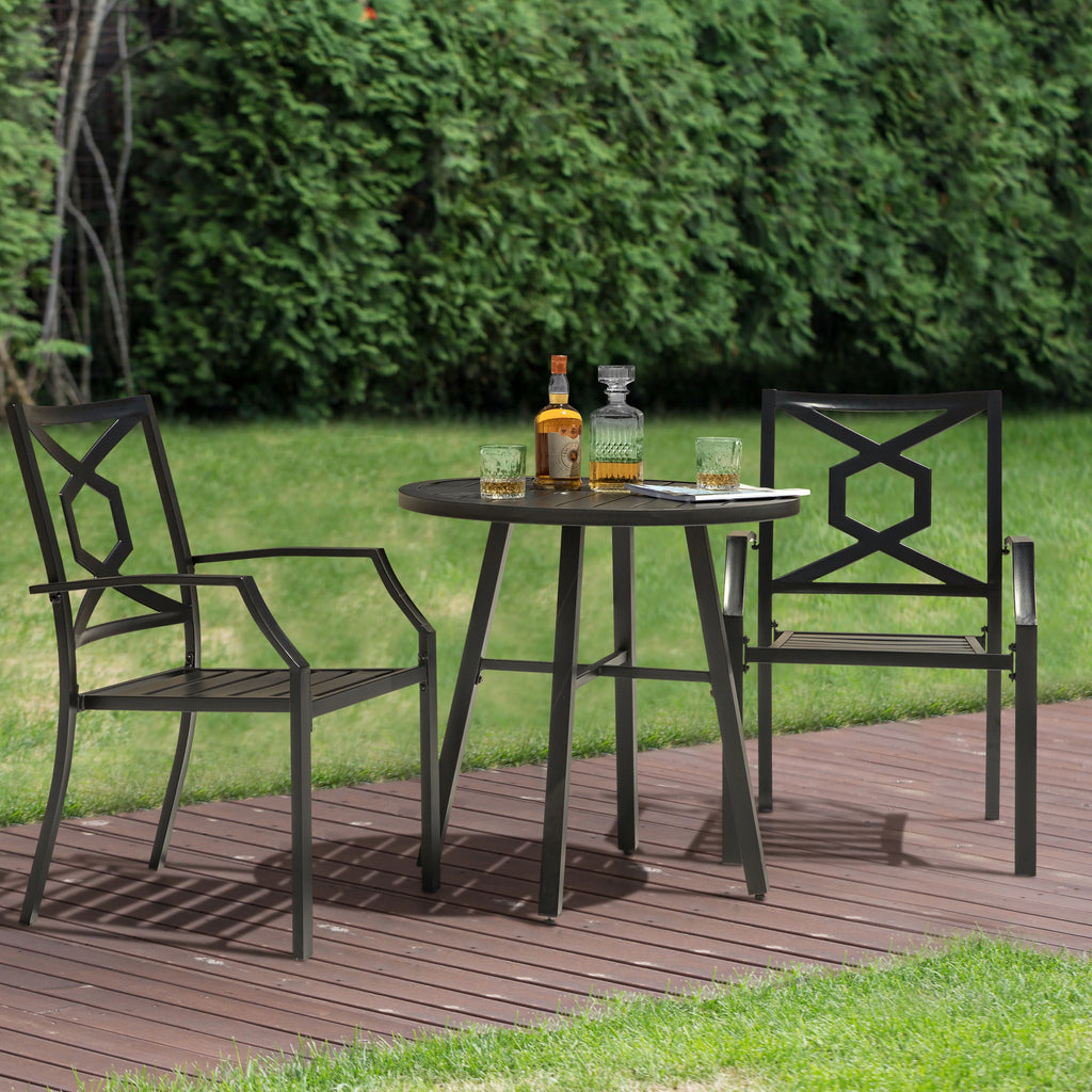 3 Piece Iron Stackable Patio Bistro Set with 2 Chairs and Round Table Black Y633230