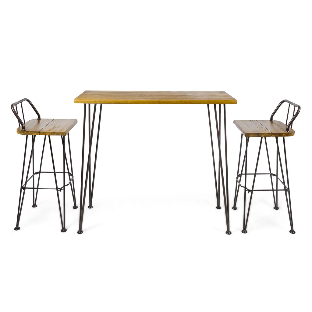 Acacia Wood Bar Set with Iron Frame L519765