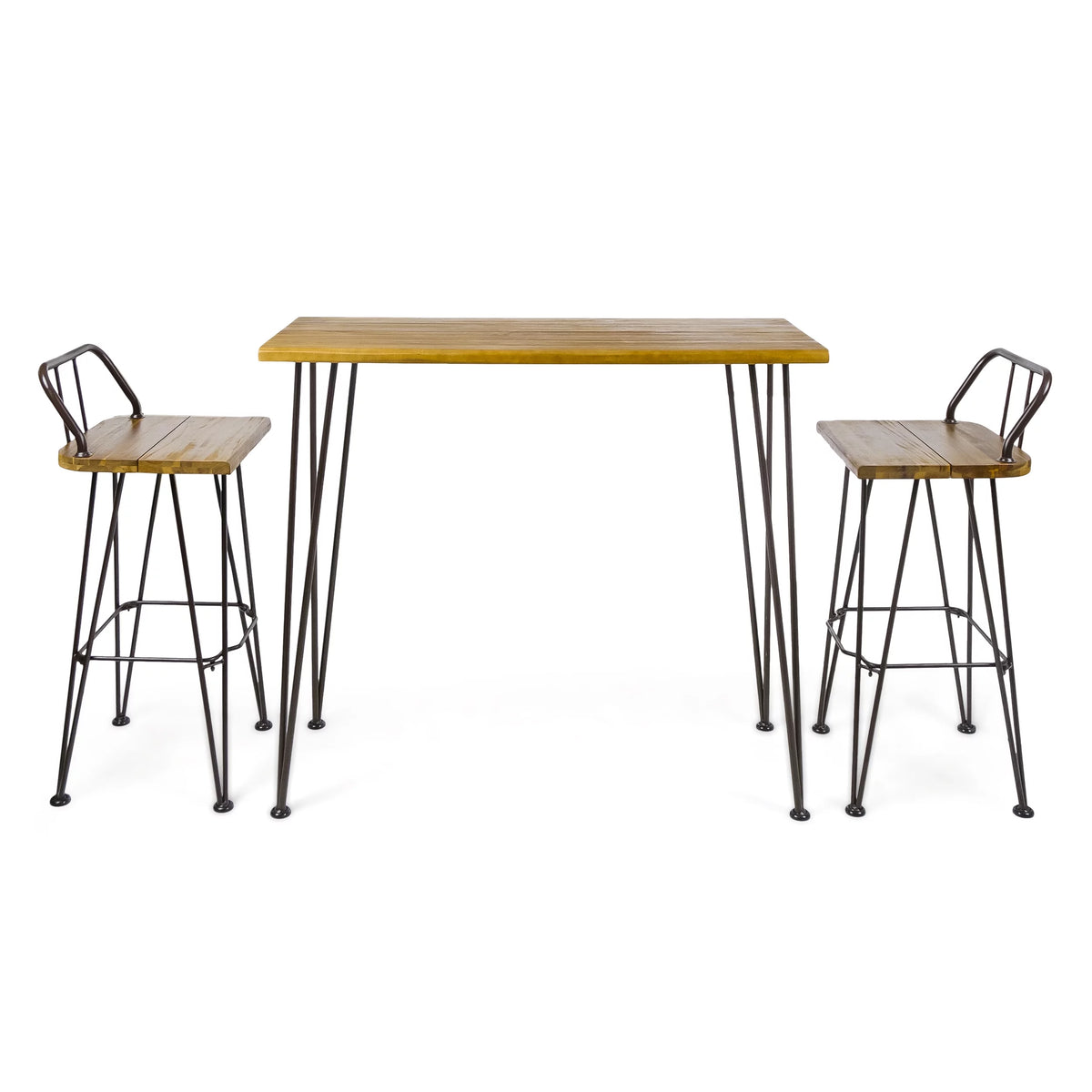 Acacia Wood Bar Set with Iron Frame L519765