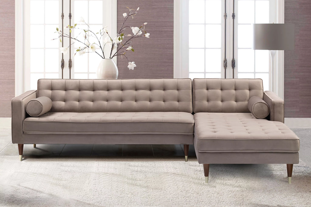 Taupe Velvet Mid Century Right Sectional Sofa D1938