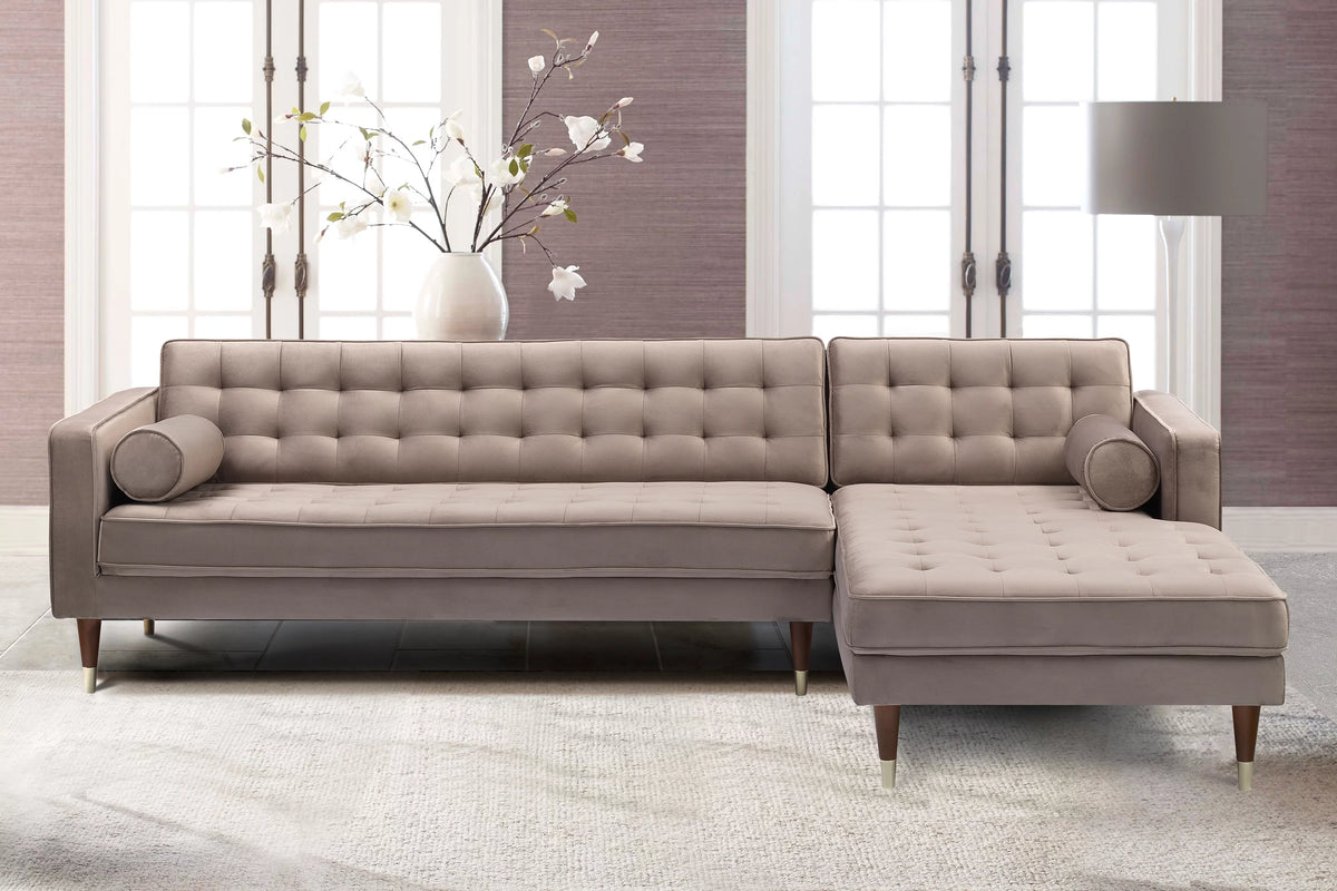 Taupe Velvet Mid Century Right Sectional Sofa D1938