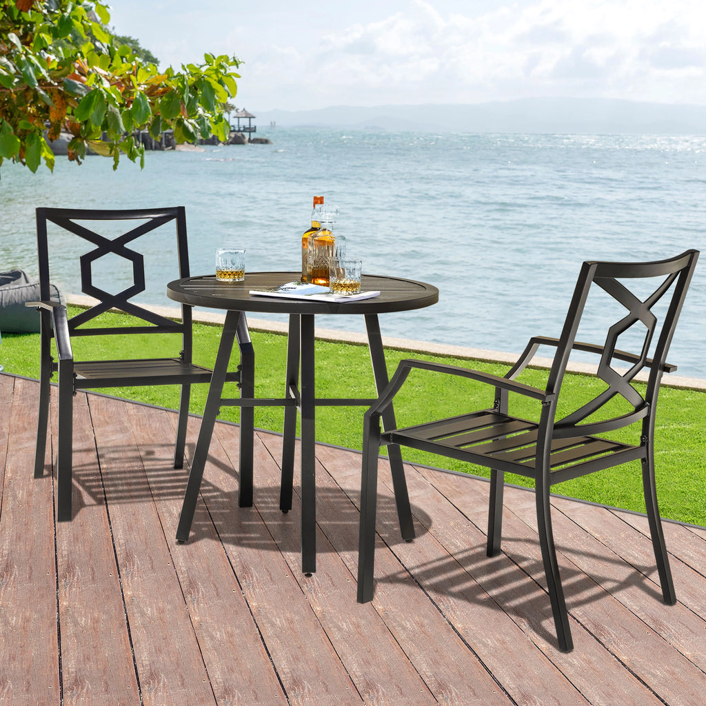 3 Piece Iron Stackable Patio Bistro Set with 2 Chairs and Round Table Black Y633230