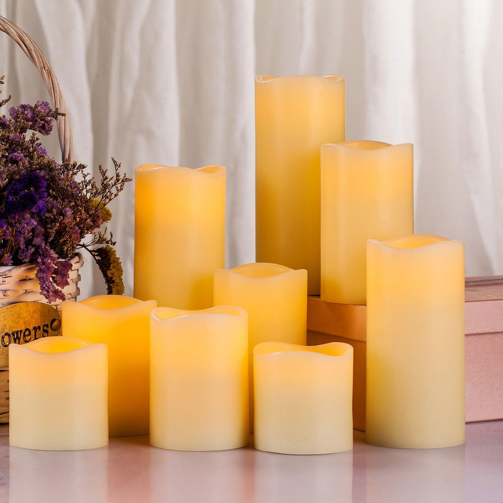Flameless LED Pillar Candle Set of 9 with Remote Control Timer R4478