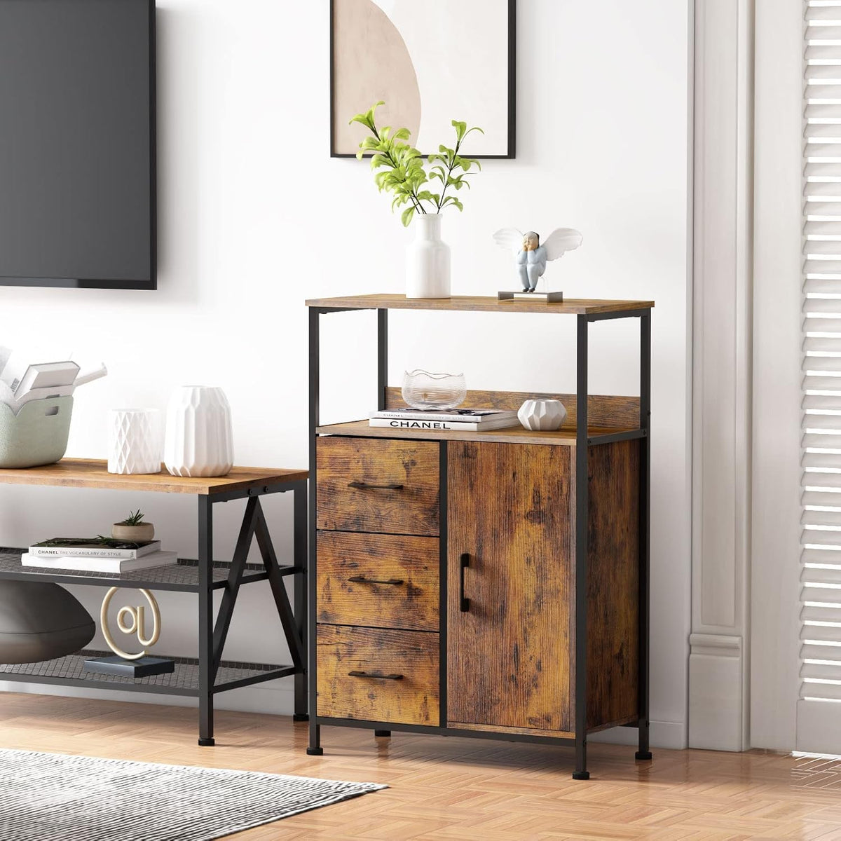 Storage Cabinet with 3 Drawers and Door Wood Y737