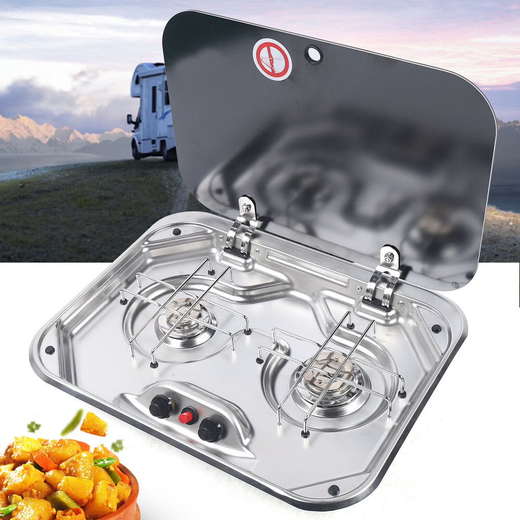 2 Burner LPG Gas Stove Cooktop with Glass Lid T214730