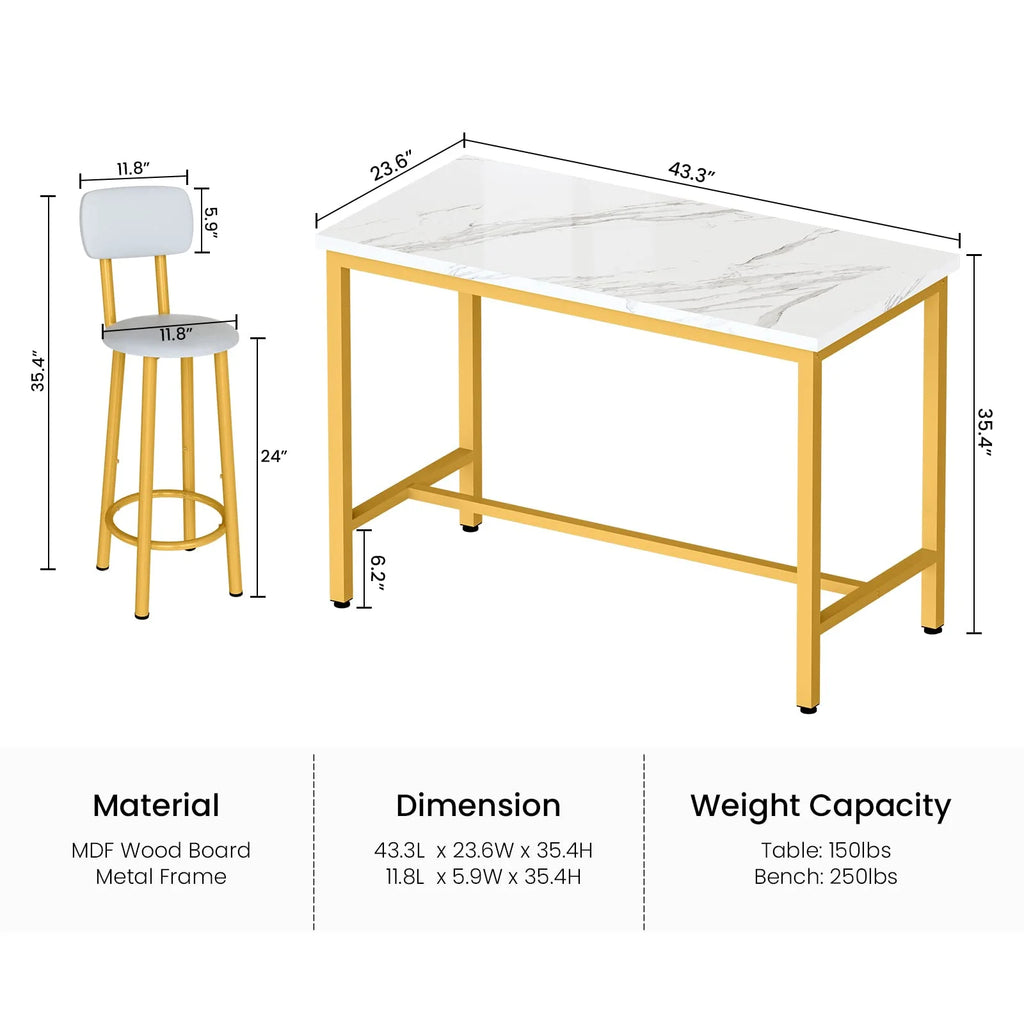 Faux Marble Counter Height Dining Table Set with 4 PU Upholstered Stools E199
