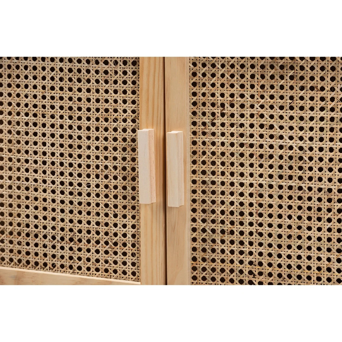 Rattan and Natural Brown Finished Wood 2-Door Sideboard Buffet U86751