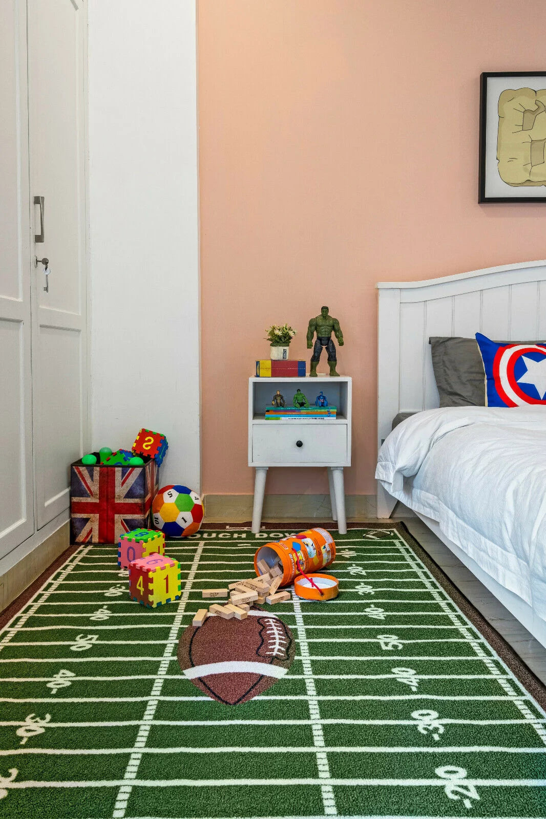 Green Corner Football Play Area Rug I646