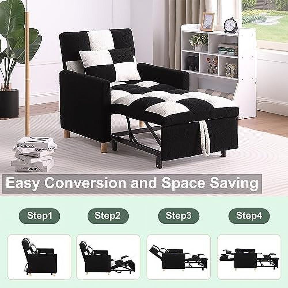 Convertible Chair Bed 3-in-1 Sleeper Single Sofa Chair Bed with Pillow Adjustable Backrest Recliner with Soft Teddy Fabric Pull Out Sleeper Bed J26125